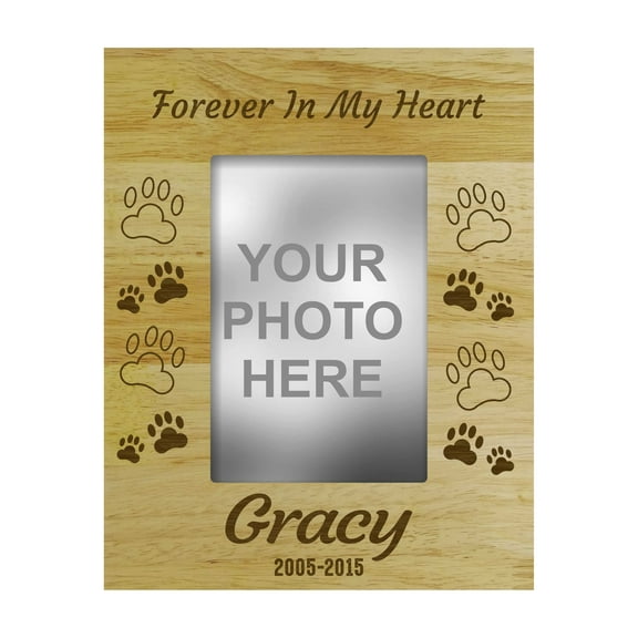 Personalized Wood Engraved Dog Memorial Picture Frame - Loss Of A Pet Gift - Forever In My Heart -4 x 6 Inches Horizontal