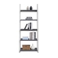 thumbnail image 2 of 5-Tier Bookshelf, Storage Rack with Rubber Wood Frame, Multi-Functional Bookcase Ladder Shelf for Living Room, Home Office, Kitchen, Bedroom, Apartment, Grey+White, 2 of 9