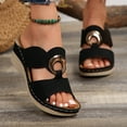 thumbnail image 2 of Rokment Orthopedic Platform Wedge Slides Sandals for Women with Arch Support Vintage Casual Comfortable Metal Leather Open Toe Chunky High Heels Slip on Backless Dress Sandals Black Size 6.5, 2 of 6