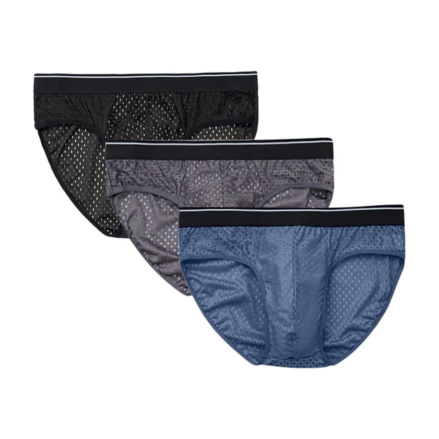 Cinvoph Mens Sexy Briefs Underwear 3 Pack Mesh Hollow-Out Breathable Underwear Plus Size Low Rise Back Coverage Bikini Briefs