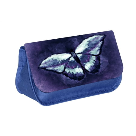 Butterfly - Blue Medium Sized Makeup Bag with 2 Zippered Pockets and Velcro Closure