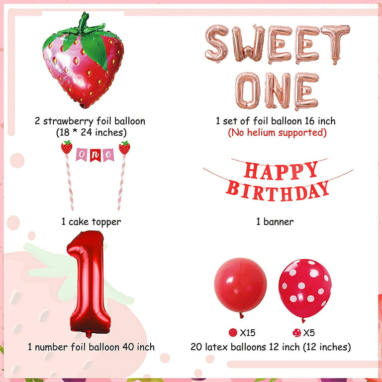 Strawberry 1st Birthday Decorations 40 Inch Foil Number 1 Balloon  Strawberry Balloons for Berry First Birthday Decor Sweet One Birthday Party  Supplies