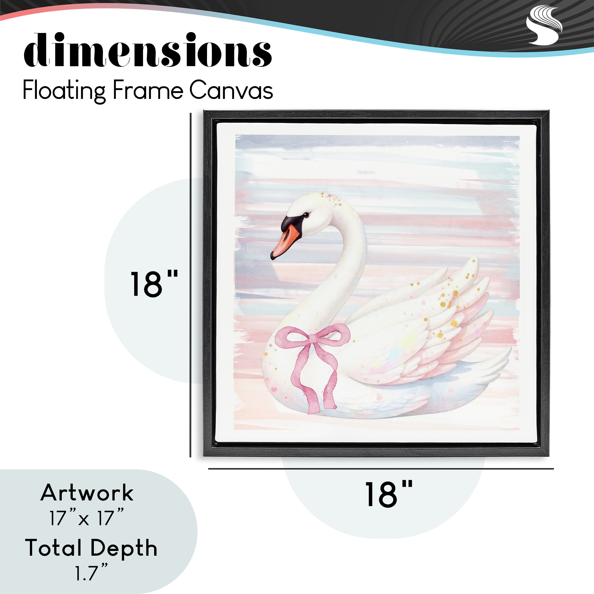 Pastel Swan with Ribbon Black Framed Floater Canvas Wall Art, design by Kim Allen
