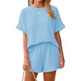 thumbnail image 2 of Short Sleeve Women 2 Pieces Matching Sets Ribbed Tops and Shorts Lounger Sets, 2 of 6