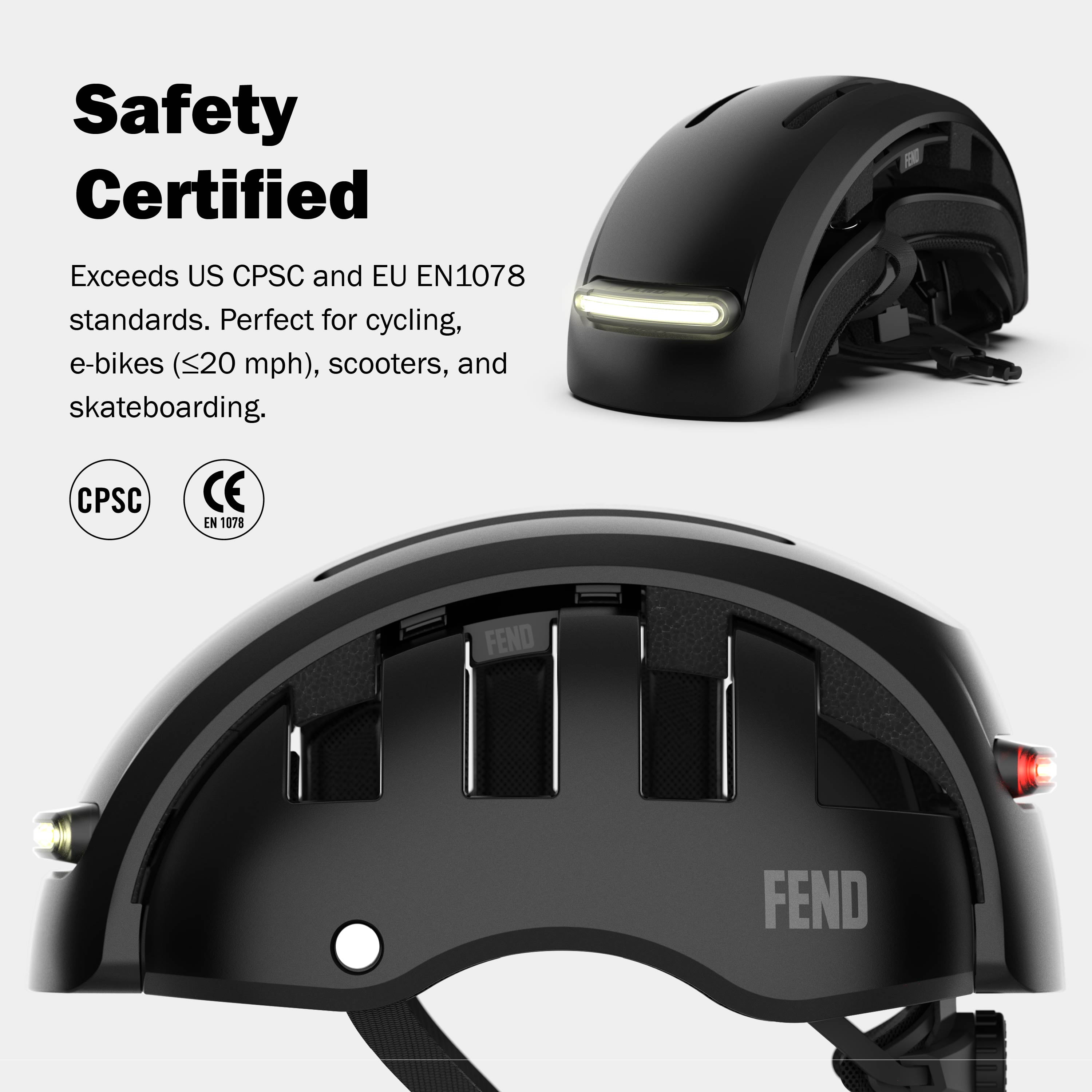 FEND Super Helmet With Ultra-Bright Lights - Adult Mens and Womens Bike Helmet - Collapsible by 50% of Original Size - Safety Certified for Bicycle Road Bike Scooter Cycling Commuter Helmet&nbsp;