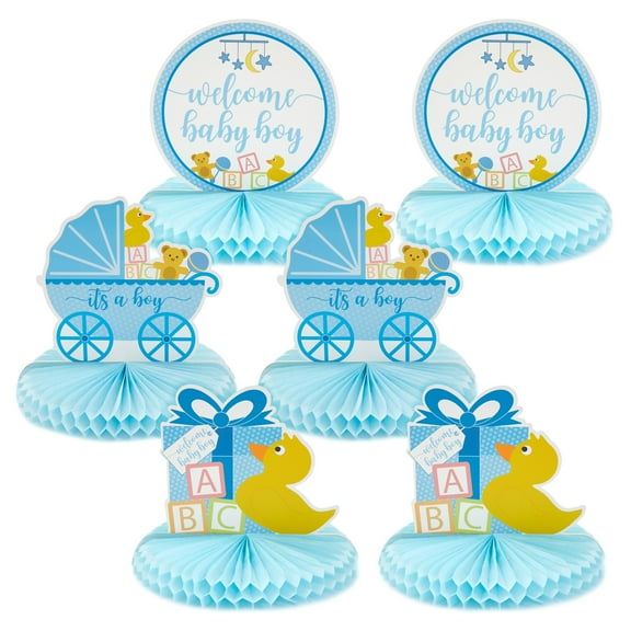 6 Pack Boy Baby Shower Table Decorations, Yellow Duck Honeycomb Centerpieces (8.25 x 7.5 In)