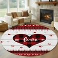 thumbnail image 2 of Happy Valentine's Washable Round Area Rug 8 ft, Day Buffalo Plaid Love Heart Wood Grain , Soft Non Slip Rugs Stain Repellent Indoor Felt Carpet for Living Dining Room Bedroom Home Office, 2 of 9