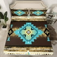 thumbnail image 2 of jejeloiu Vintage Aztec Rhombus Twin Sheet Sets,Brown Cyan White Twin Fitted Sheet,Ancient Bohemain Geometric Flat Sheet For Kids,Luxury Bedroom Decor,3 Pieces, 2 of 7