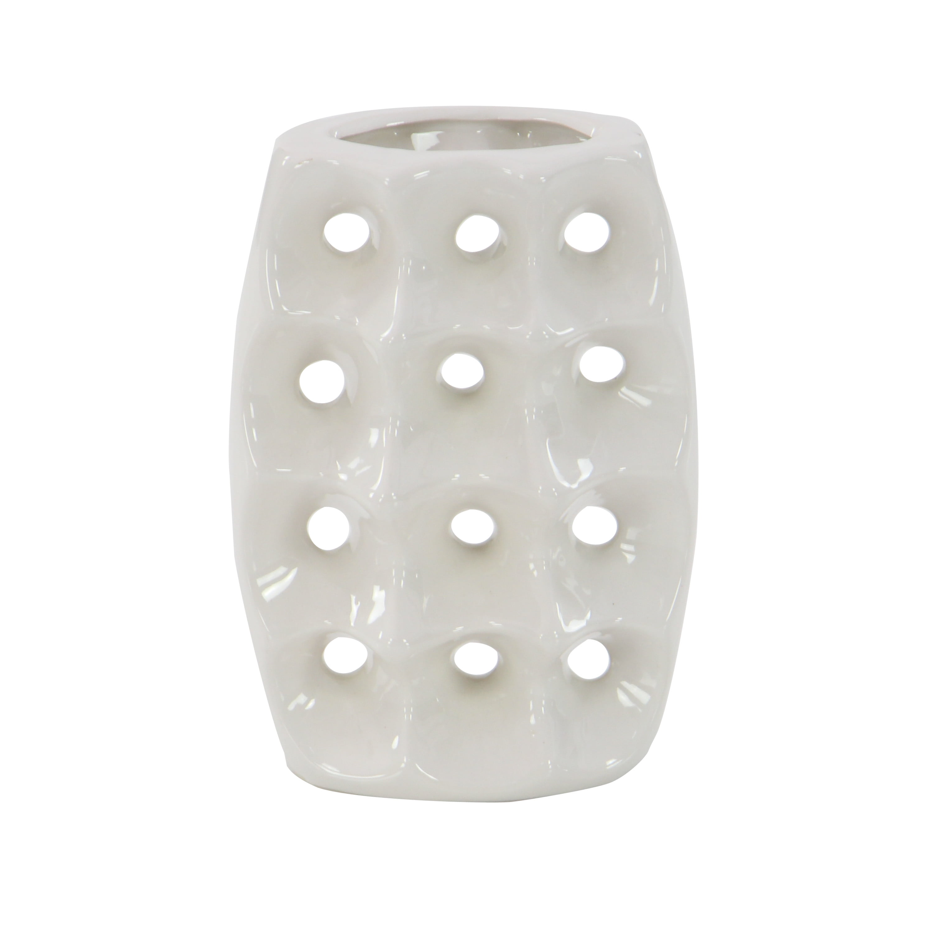 CosmoLiving by Cosmopolitan 5"W, 8"H White Ceramic Vase with Varying Patterns, Set of 3