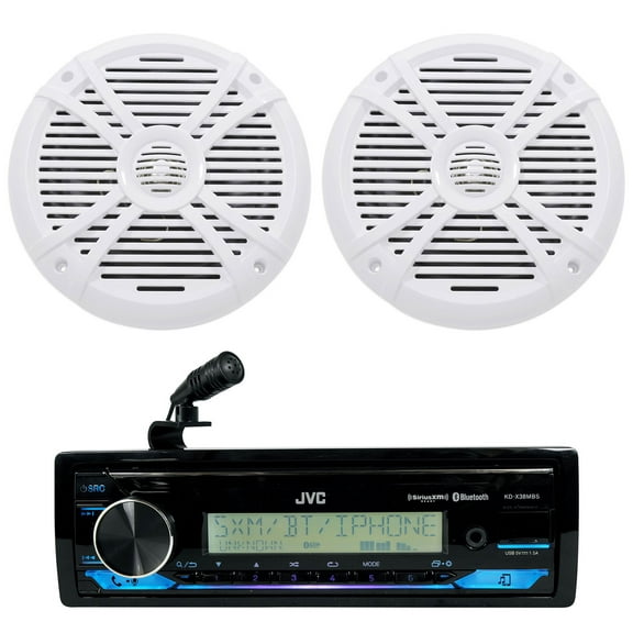 JVC KD-X38MBS 1-Din Marine Stereo Receiver w/Bluetooth/USB (2) White 8" Speakers