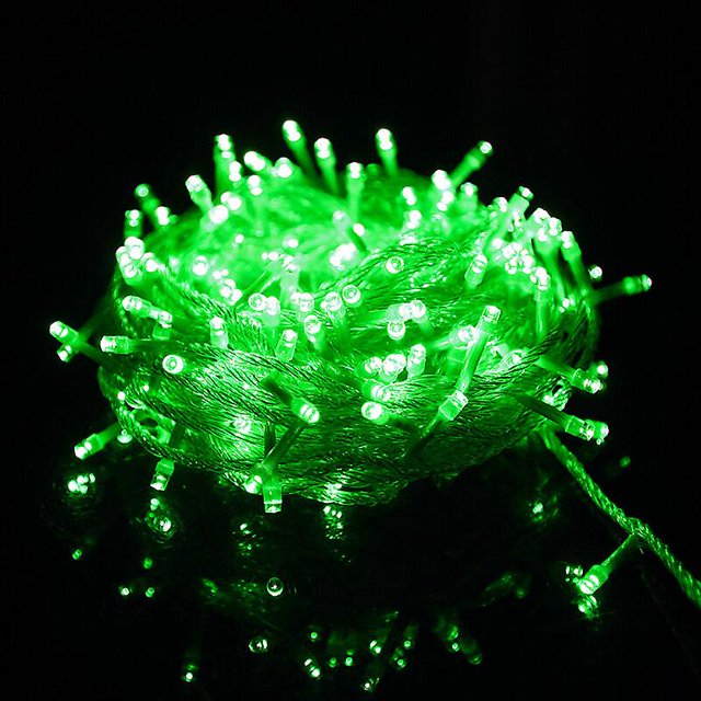 Cadena de luces Carnaval Boda Iluminación de jardín interior al aire libre, Luces LED para árboles de cuento de hadas Luces festivas para árboles Decoración navideña, Verde, 10 m 100 LED