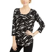 JM Collection Women's Printed Scoop-Neck Top Black Size XX-Large