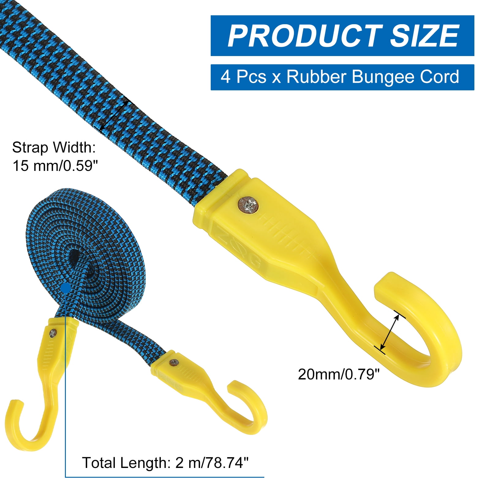 4Pack Bungee Cords with Hooks, 78.7" Flat Rubber Bungee Straps Elastic Rubber Straps for Outdoor Camping Cargo Tarps Roof Racks