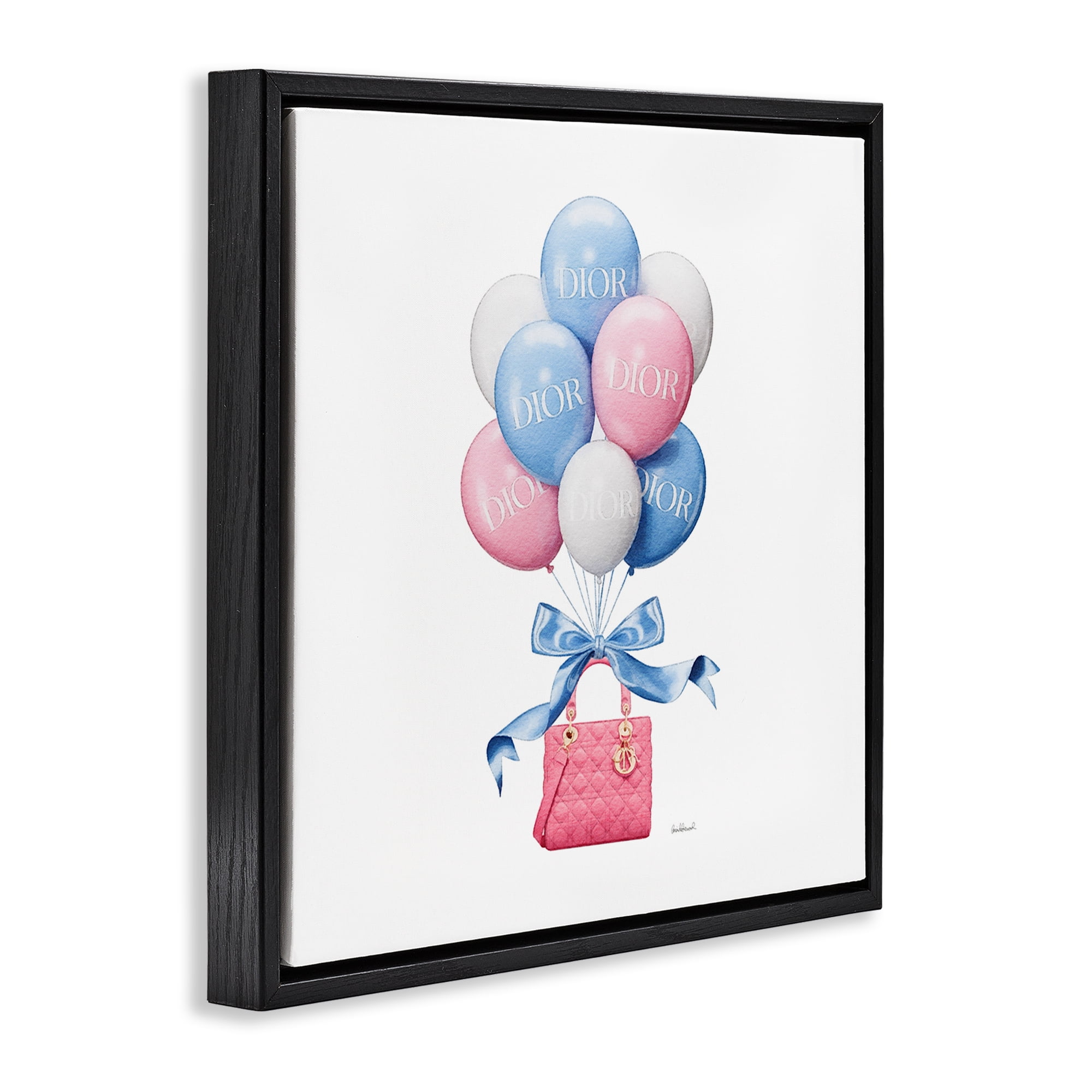 Stupell Industries Pink & Blue Handbag Balloons Black Framed Floater Canvas Wall Art, design by Amanda Greenwood