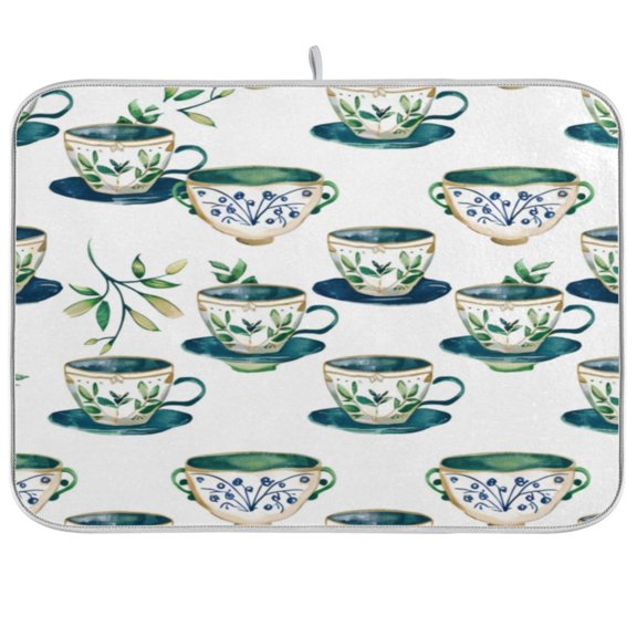 Kitchen Drying Mat 16x18In Drying Dish Mat Dish Drying Mats Kitchen Countertop Multi-Function Drain Drying Mat Kitchen Table Green Coffee Cup