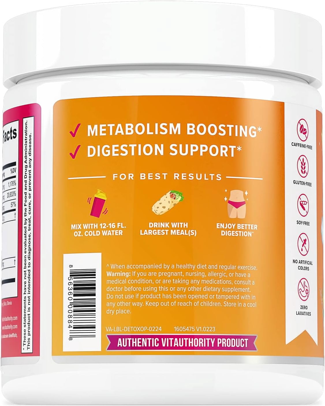 Vitauthority Detox Nourish Dietary Supplement Powder, Metabolism Support & Digestion Aid, Orange Pineapple, 10.9 oz