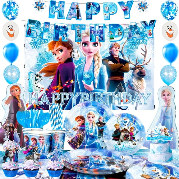 Frozen Birthday Party Supplies,172pcs Frozen Party Decorations & Tableware Set - Frozen Plates Napkins Cups Tablecloth Banner Backdrop,Frozen Balloons etc Frozen Themed Birthday Party Supplies