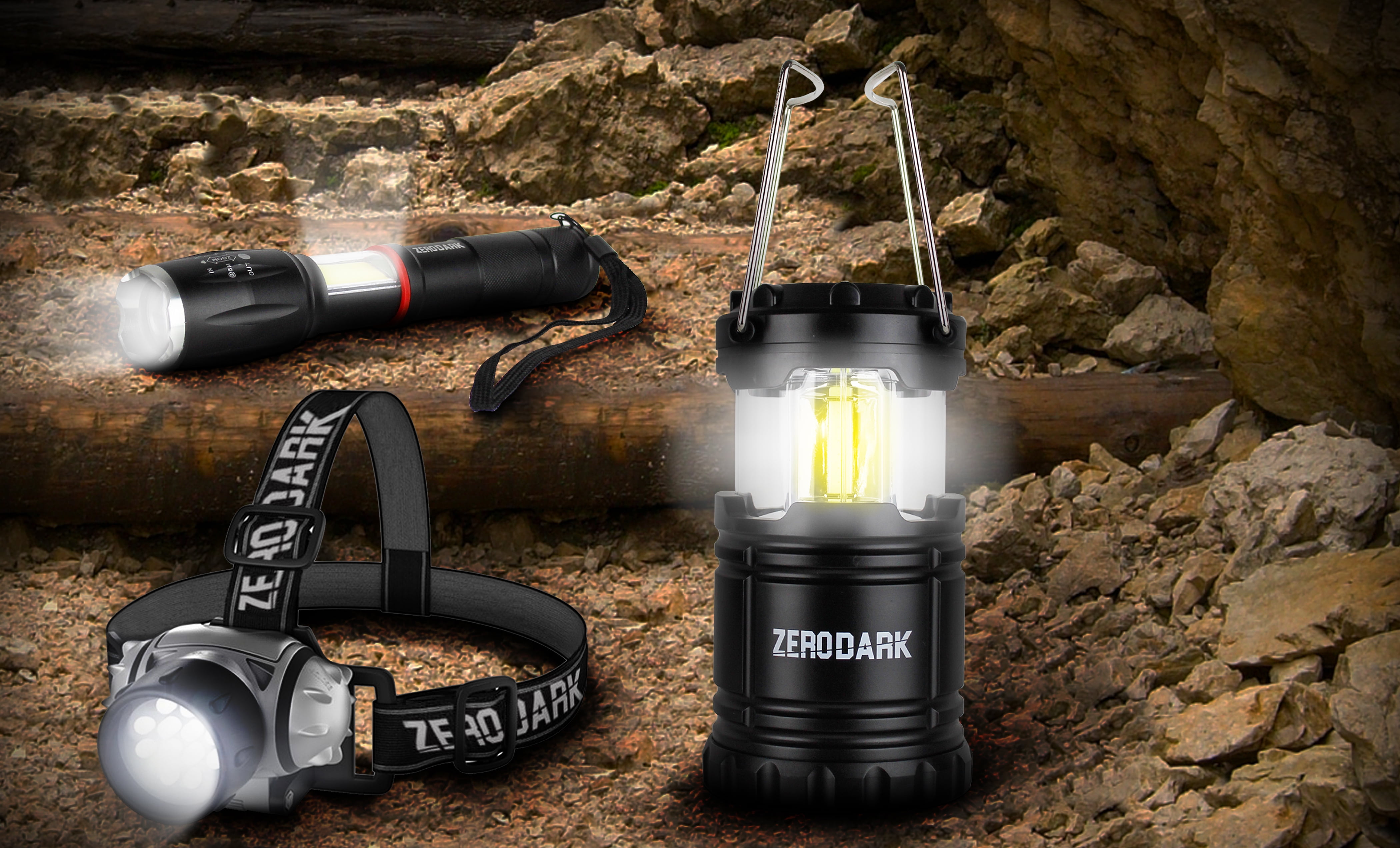 ZeroDark 3-Piece Tactical Bundle with Flashlight, Lantern,  Headlamp 