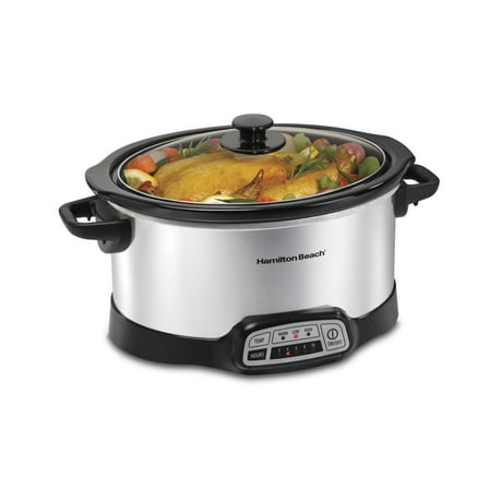 Hamilton Beach 6 Qt Programmable Slow Cooker, Stoneware Crock with Removable Pot, Stainless Steel