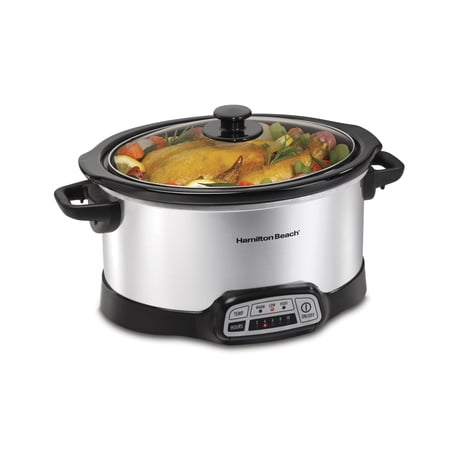 Hamilton Beach 6 Qt Programmable Slow Cooker Stoneware Crock with Removable Pot Stainless Steel