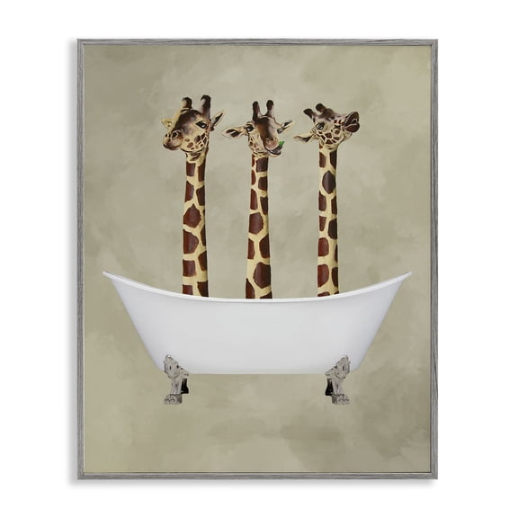 Stupell Industries Modern Three Giraffes In A Bathtub Gray Framed Giclee Art, 11 x 14, by Coco de Paris