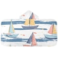 thumbnail image 5 of Yayeee Kids Hooded Towels Toddler Soft Absorbent Beach Bathing Wrap 50" x 23.5", White Hand Drawn Sailboats, 5 of 5