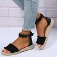 thumbnail image 3 of Sandals for Women Flat Denim Cloth Band Open Toe Sandal Buckle Ankle Strap Espadrille Sandals Vacation Beach Shoes, 3 of 5