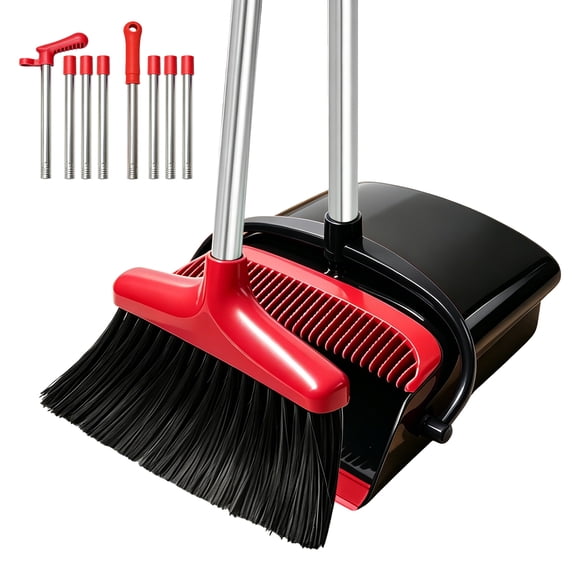Loonpon Broom with Dustpan Combo Set,43inch Long Handle Stiff Broom Dust pan, for Garage Kitchen Room Office Lobby Cleaning