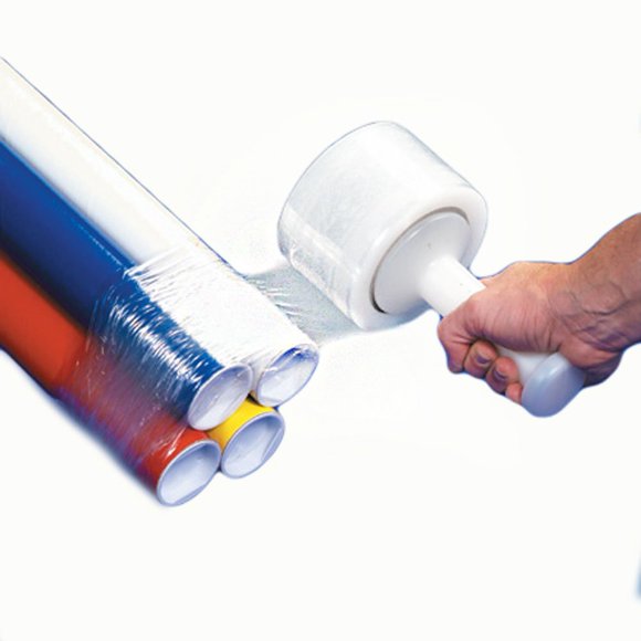 Aviditi Paquete de película elástica transparente de 3" x 650', calibre 100, incluye 1 dispensador de plástico, envoltura elástica para mudanza y envío, 4 rollos