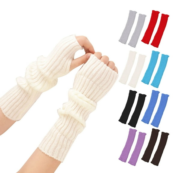 Unisex Long Fingerless Arm Warmers with Thumb Hole Thermal Knit for Cold Weather