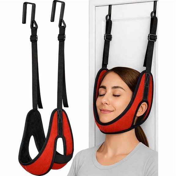 Over The Door Cervical Traction Device, Adjustable Neck Traction Stretcher with Padded Head Support, Home Neck Decompression Tool for Gentle Stretching and Relaxation