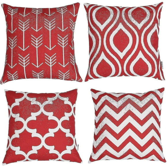 Red Square Pillow Covers Pillowcases For Livingroom Sofa 45x45cm, Set Of 4