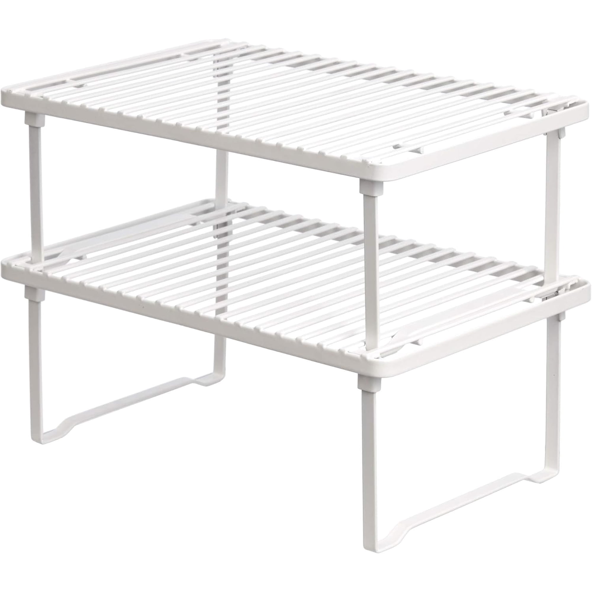 PETGLE Space‑Saving Stackable Metal Kitchen Cabinet Organizer Shelves for Dishes & Pantry Organization, 12.5" L x 8" D x 4.5" H, Set of 2, White
