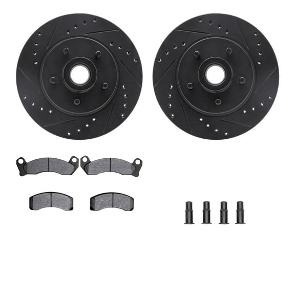 Dynamic Friction Company Front Brake Rotors-Drilled and Slotted-Black with 5000 Advanced Brake Pads includes Hardware 8512-55014