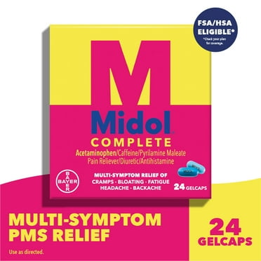 Midol Complete Menstrual Pain Relief Gelcaps With Acetaminophen for Menstrual Symptom, PMS Relief, and Period Cramp Relief - 24 Count