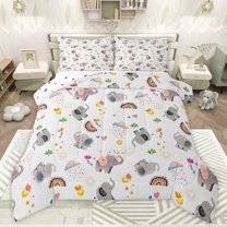 Feelyou Cute Elephant Animal Full Size Comforter Sets, Rainbow Flower Bedding Sets, 3pcs