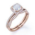 thumbnail image 4 of JeenMata Halo Prong Set - 1.5 Carat Cushion Cut Moissanite - Pave Twisted Infinity Wedding Ring Set - 18K Rose Gold Plating over Silver, 4 of 7