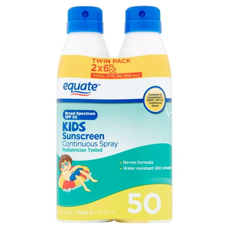 Equate Kids Sunscreen Continuous Spray Broad Spectrum, SPF 50, 6 Fl Oz, 2 Pk