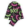 thumbnail image 3 of WTOBBY Women's 2 Piece Printed Pajama Set, Long Sleeve Button Up Top and Wide Leg Pants, Halloween Theme Home Casual Suit, Comfortable Sleepwear for Women, Fun Holiday Outfit,Green S, 3 of 3