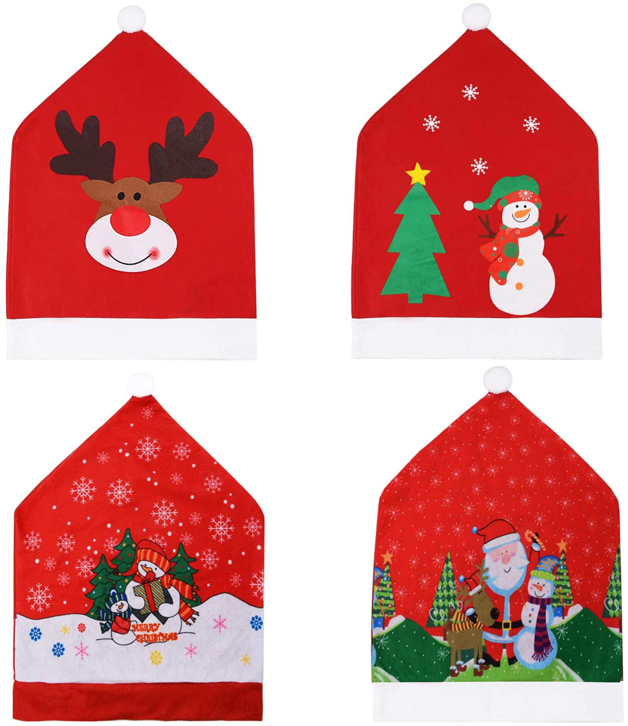 Christmas Chair Cover, Set of 4 Santa Claus Chair Cover Christmas Chair  Cover Christmas Chair Cover for Christmas Decoration Dinner Party-Christmas  Chair Hat 