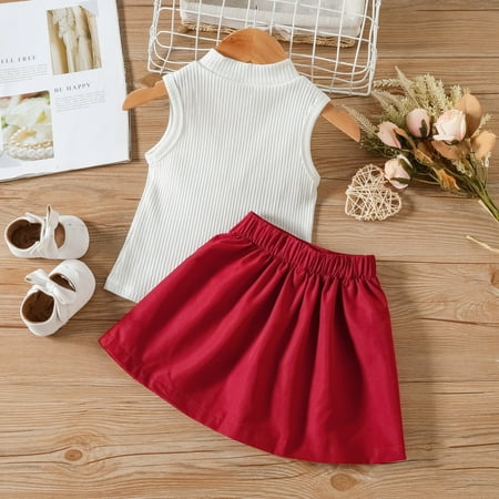 

nsendm Toddler Kids Baby Girls Sleeveless Ribbed T Shirt Tops Suspender Skirts Plaid Dress 2PCS Baby Girl Clothes Size 3 Months Childrenscostume Red 3-4 Years