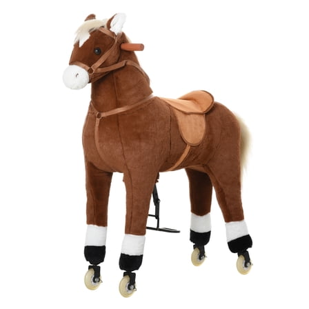 Qaba Kids Ride-on Walking Horse with Easy Rolling Wheels, Soft Huggable Body, & a Large Size for Kids 5-16 Years