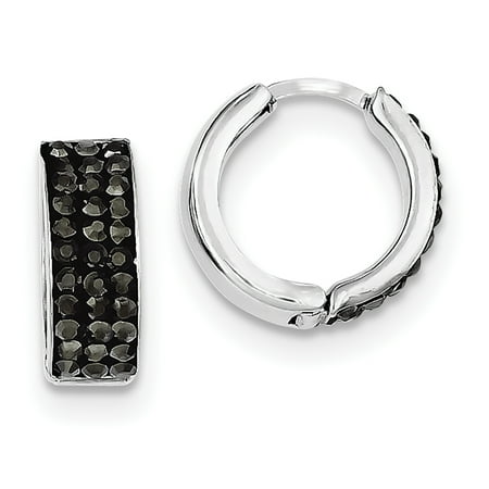 Crystal Hinge - 925 Sterling Silver Charcoal Preciosa Crystal Small Hinged Hoop (15x15mm) Earrings