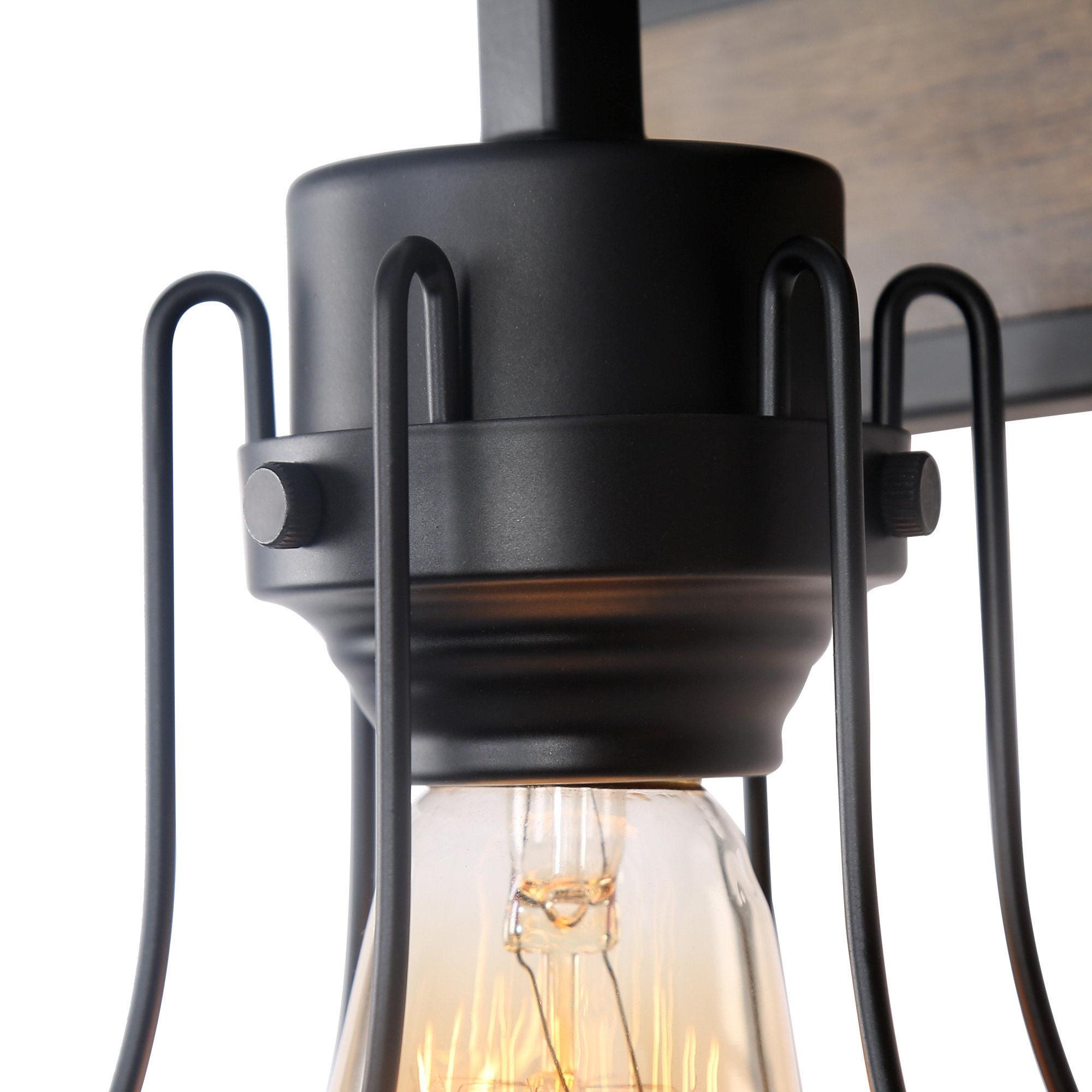 LNC 2-Light Black Geometric Modern Farmhouse Wood Tone Bathroom Vanity Lighting Fixutre