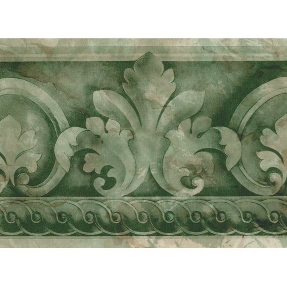 TRIMZ, Fleur de Lis, Wallpaper Border, Pre-pasted, 15 ft L x 6.8 in W, Green