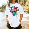thumbnail image 2 of Sexlip Womens Swimsuit Set Vibrant Butterfly Skull Print Cover Up Design Crew Neck Short Sleeve Loose Silhouette Sun Protection Fabric for Beach Wear White XL, 2 of 4