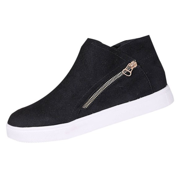 Black Womens Flat Ankle Boots Casual Round Toe Side Zipper Comfortable For Winter Wear With Easy On Off Design For Everyday Use Size 41