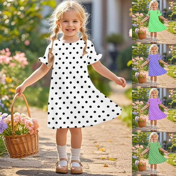 Pounoo New Kids Dresses Girls 3-12 Years Children'S Kids Girl Summer Casual Short Sleeve Round Neck Fashion Printed Dress Girls Dresses 7-8