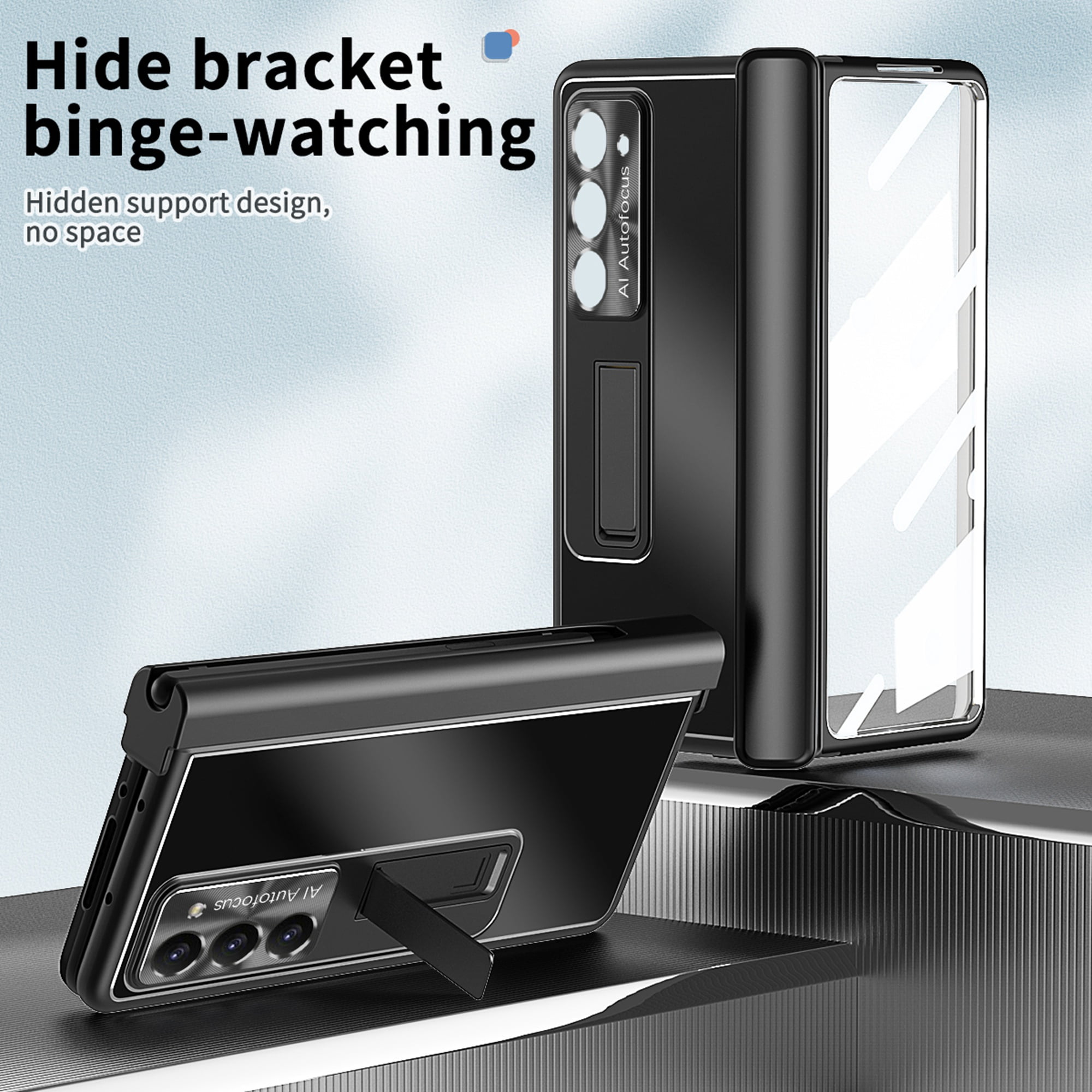 Case for Samsung Galaxy Z Fold 7, 3-in-1 Magnetic Hinge Protection & Lens Protection Case with Pen Holder with Screen Protector, Compatible with Samsung Galaxy Z Fold 7 5G, Black