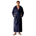 thumbnail image 3 of LangJing Mens Fleece Hooded Bathrobe Shawl Collar Soft Plush Robes for Men Shower Spa House Bath Robe with Pockets Navy,L, 3 of 6